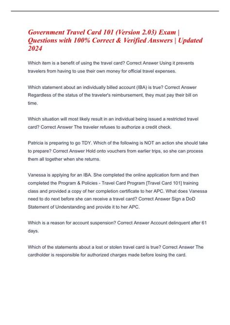 Government Travel Card 101 (Version 2.03) Exam | Questions with 100% ...