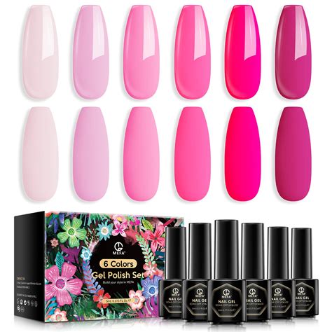 MEFA Pink Gel Nail Polish Set, Light/Hot Pink Cherry Blossom Strawberry ...