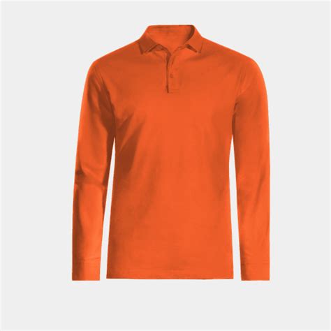 Orange pique long sleeved polo shirt