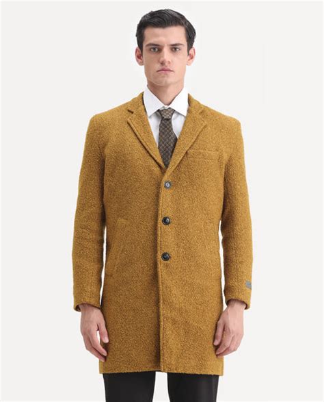 Rare Rabbit Men's Hong Yellow Polyester Textured Tailored Fit Full Sle