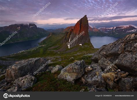 White Nights Fjords Norway Segla Mountain Senja Island — Stock Photo ...