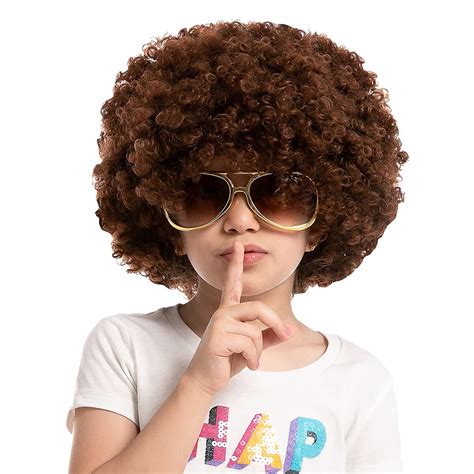 Buy Spooktacular Creations Brown Afro Wig and Beard for Kids, Disco ...