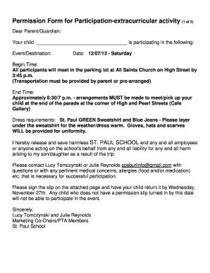 Fillable Online Permission Form for Participation-extracurricular ...