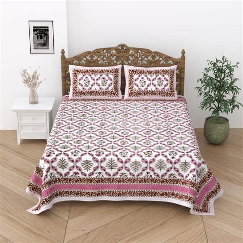 Floral Print Cotton Double King Bedsheet with 2 Pillow Covers ...