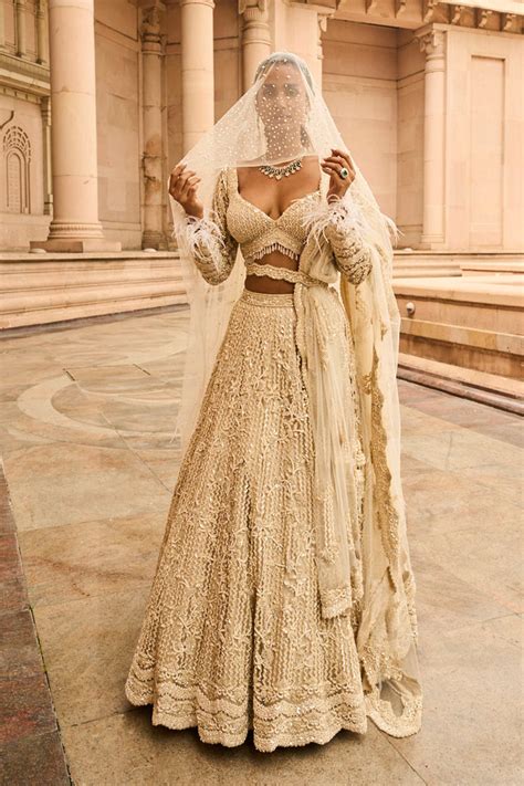 Ivory Tulle Lehenga Choli Dupatta Set with an Optional Veil – Nitika Gujral