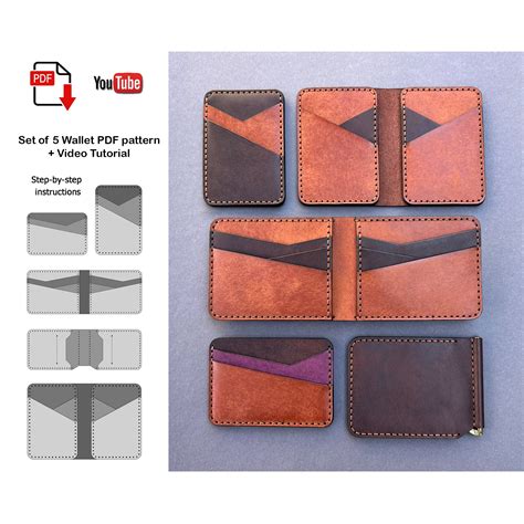 Set of 5 Leather Wallet Pattern, Leather Wallet PDF, Wallet PDF, Bifold ...