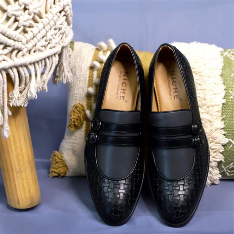 NICHE Black Gray Weaved Monk Loafers