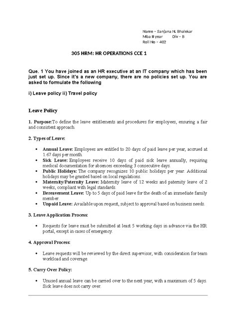 Hro cce 1 - Hdhjejsjsjsjsj - Name – Sanjana N. Bhalekar Mba II year Div ...