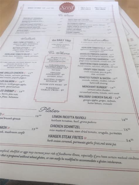 Menu at Seed Kitchen & Bar, Marietta