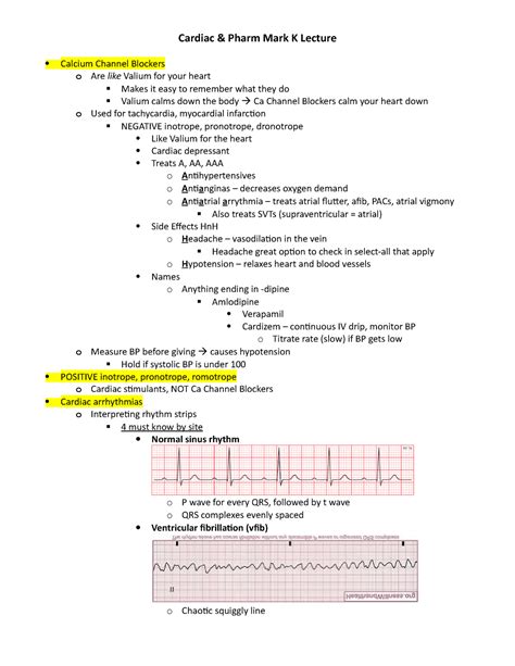 Cardiac and Pharm Mark K Notes - Cardiac & Pharm Mark K Lecture Calcium ...