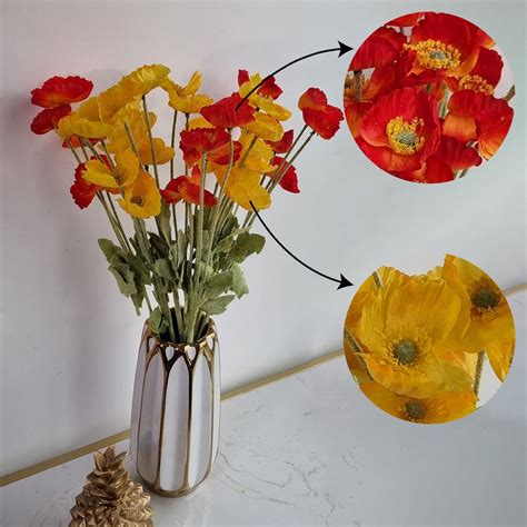 Art Street Poppy Artificial Flower Plants Red & Yellow Iceland Poppy ...