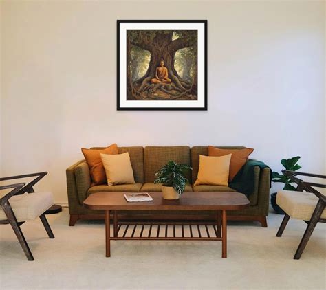 A Beautiful Print of Gautam Buddha Meditating Under an Old Vintage Ban