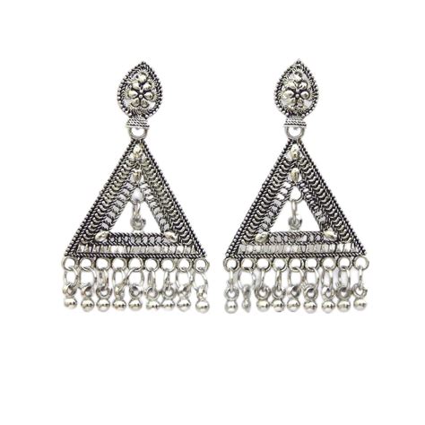 Attracto Silver Oxidised Floral Earrings with Silver Beads, Traditional ...
