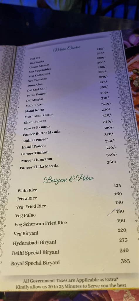 Menu at Royal Spice Restaurant – Best & Top Pure Veg Continental ...