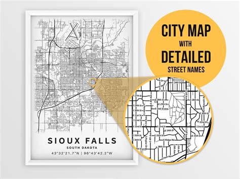 Printable Map of Sioux Falls South Dakota with Street Names | Etsy