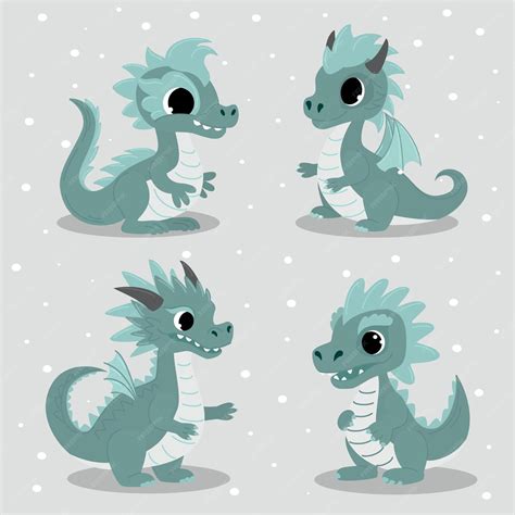 Premium Vector | Set of cute cartoon dragons in a trendy cartoon style ...