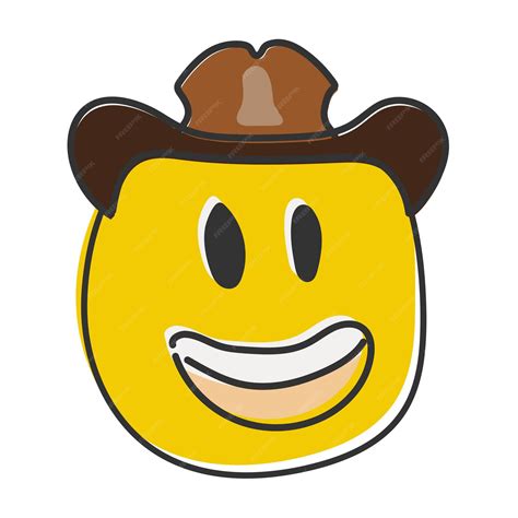 Premium Vector | Cowboy hat emoji happy smiled emoticon with brown ...