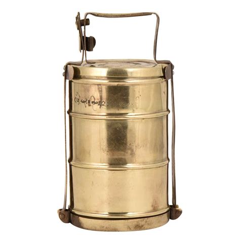 Brass Tiffin Box With Three Containers With Thick frame And Traditional ...