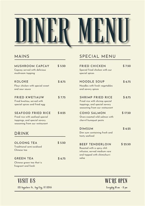 Diner Menu