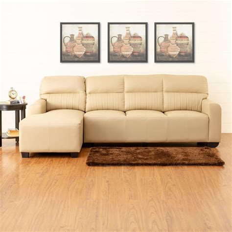 Buy Albury Faux Leather 3-Seater Left Corner Sofa with Chaise - Beige ...