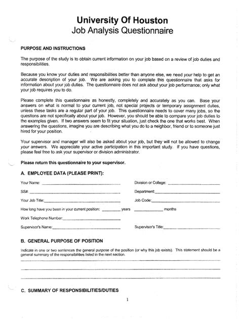 Job Analysis Questionnaire - Fill Online, Printable, Fillable, Blank ...