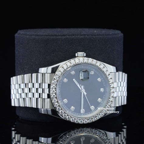 Formal Black Dial Partial Moissanite Diamond Watch For Men – Millennium ...