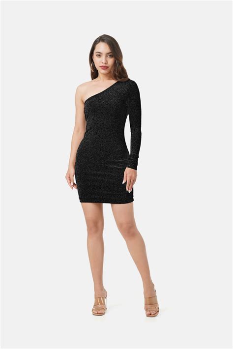 ELIZA ONE SHOULDER SHIMMER DRESS BLACK – bout-to-wear