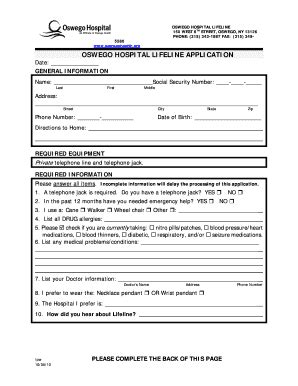 NY Oswego Hospital Lifeline Application 2010-2026 - Fill and Sign ...