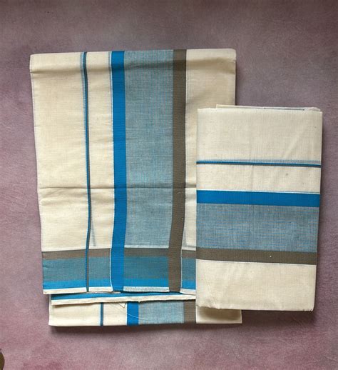 Pure cotton Kattikara Set Mundu blue – Navayarn : The Traditional ...