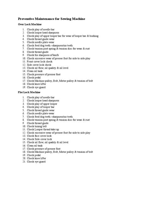 Image result for Sewing Machine Maintenance Checklist Printable