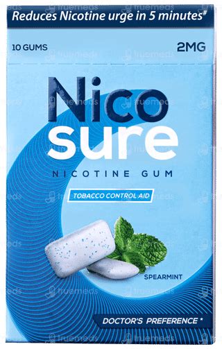 Nico Sure 2mg Spearmint Nicotine Gum 10 - Uses, Side Effects, Dosage ...