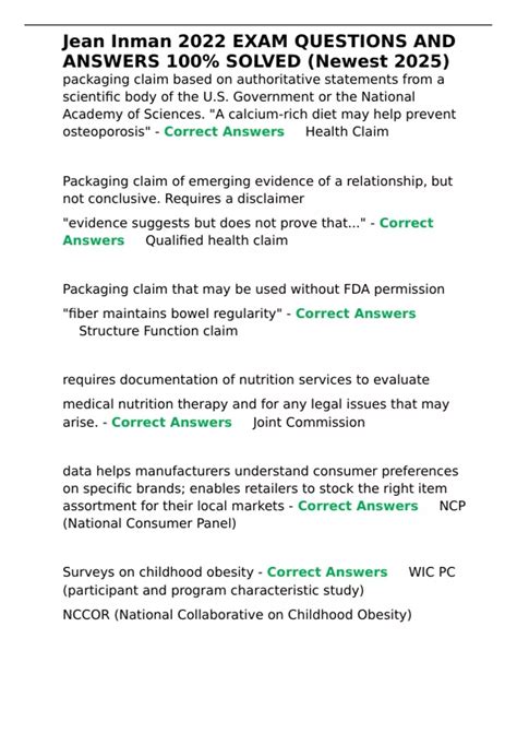 Jean Inman 2022 EXAM QUESTIONS AND ANSWERS 100- SOLVED (Newest 2025 ...