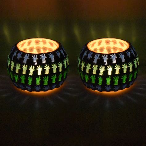 Buy Shivam Lites Set of 2 Mosaic Glass Tea Light Votive Candle Holder ...