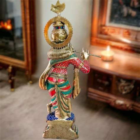 Buy Brass Krishna Statue 3 feet with stonework - Budhshiv.com