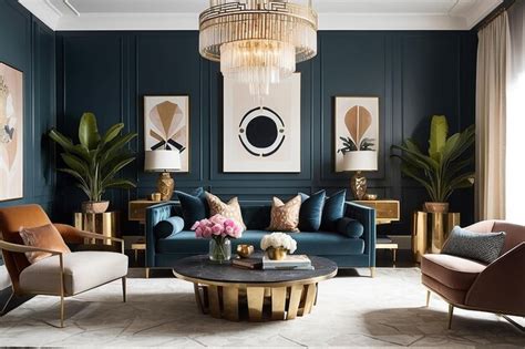 Art decoinspired living room with geometric patterns and a statement ...
