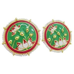 Gold Plated Meenakari Lotus Big Round Stud Earrings for Women's Girls ...