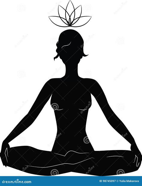Silhouette of Woman Practicing Yoga in Lotus Position Stock Vector ...