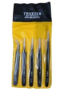 GLOBAL STATCLEAN SYSTEMS 5 Pcs Tweezers Set for Electronics and Craft ...