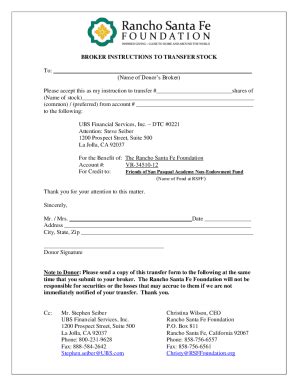 Fillable Online SAMPLE OF LETTER OF INSTRUCTION TO BROKER TO TRANSFER ...