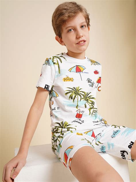Boys White Printed Co-ord Set T-Shirt