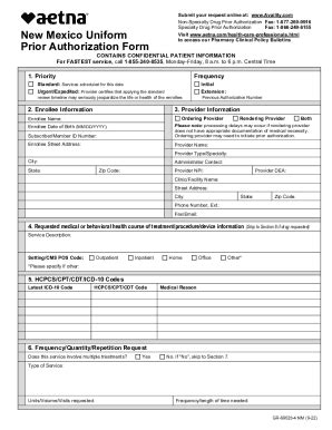 Fillable Online Aetna - New Mexico Uniform Prior Authorization Form ...