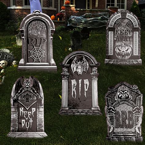 Amazon.com : 19 Inch Halloween Graveyard Tombstones Yard Stakes Signs ...