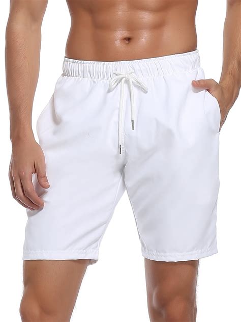Relleciga Men's White Quick Dry Swim Trunks with Pockets, Relaxed Fit ...