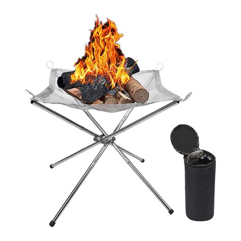 Portable Fire Pit | Stainless Steel Folding Mesh Net Camping Firepit
