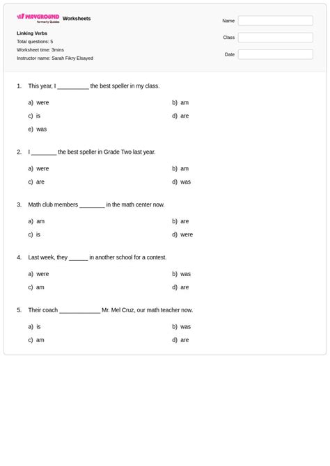 50+ Linking Verbs worksheets for Class 1 on Wayground | Free & Printable