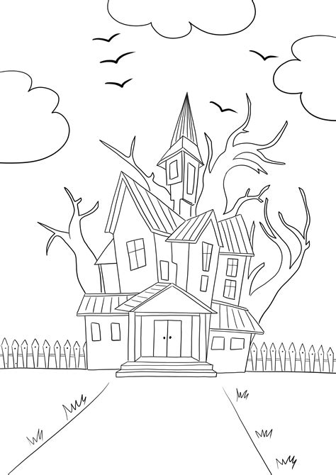 Haunted House Coloring Page Simple