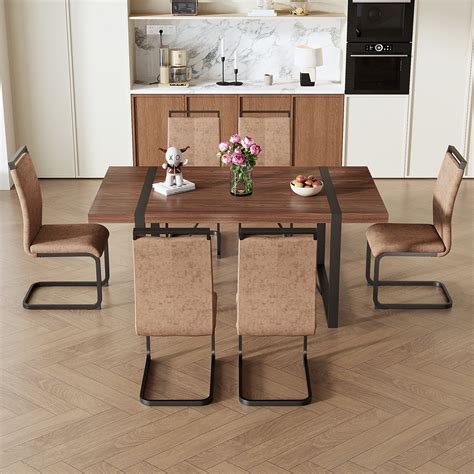 17 Stories Rustic Industrial Dining Ensemble: 71''X39.3'' Walnut ...