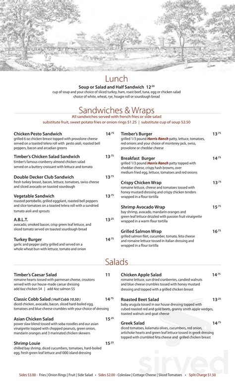 Timbers At the Lodge menu in Roseville, California, USA