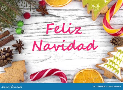 Greeting Card with Text Merry Christmas in Spanish Stock Photo - Image ...