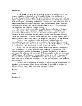 Image result for Purification by Recrystallization Lab Report